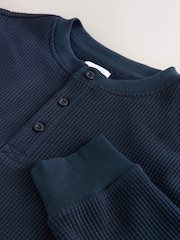 Navy Long Sleeve Grandad Collar 100% Cotton T-Shirt - Image 8 of 8