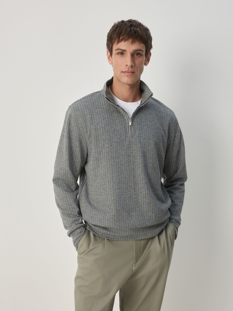 Charcoal Grey Pin Stripe Long Sleeve Quarter Zip Jumper - Image 1 of 7
