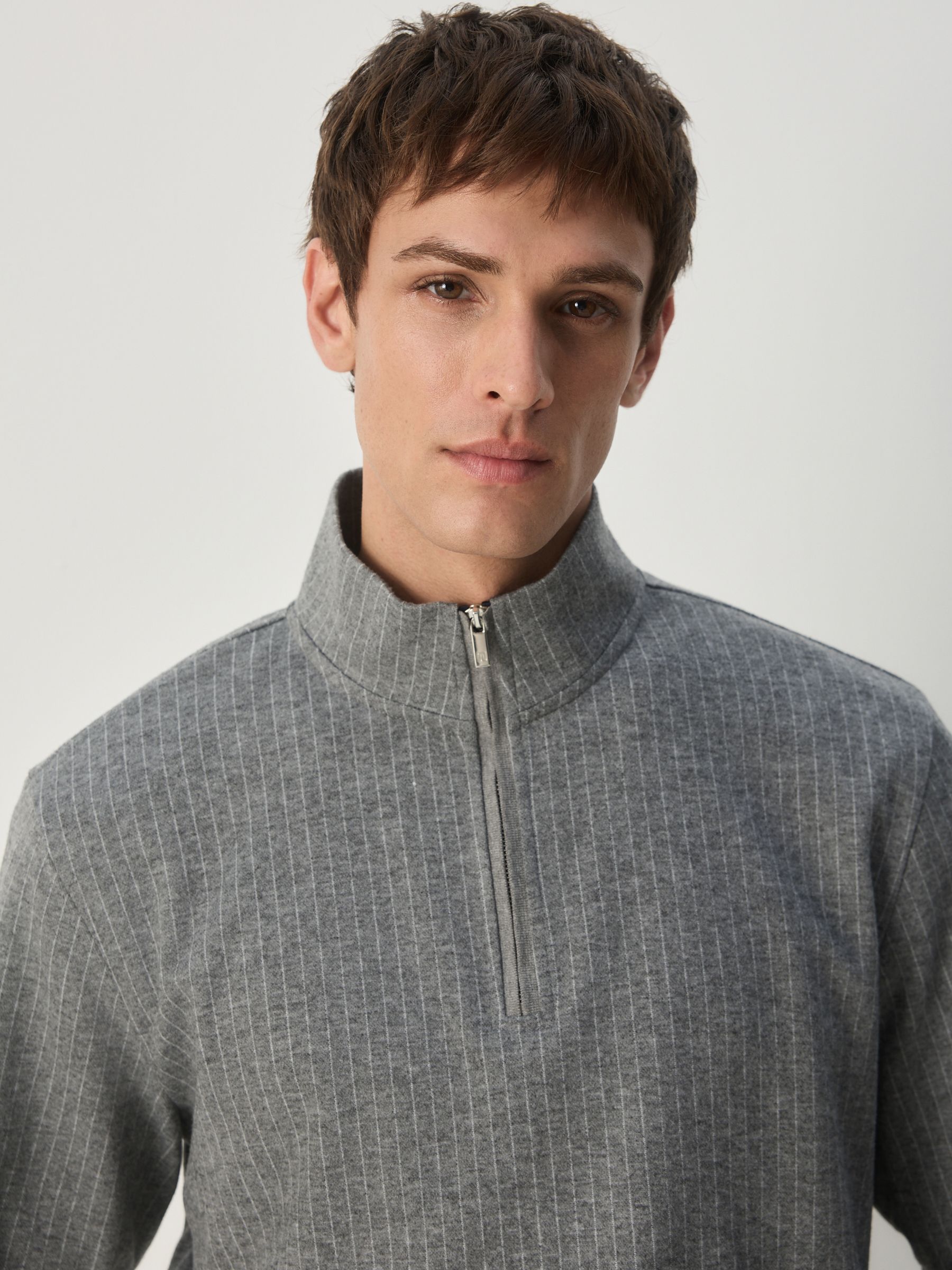 Buy Charcoal Grey Pin Stripe Long Sleeve Quarter Zip Jumper from the ...