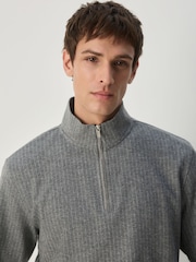 Charcoal Grey Pin Stripe Long Sleeve Quarter Zip Jumper - Image 4 of 7