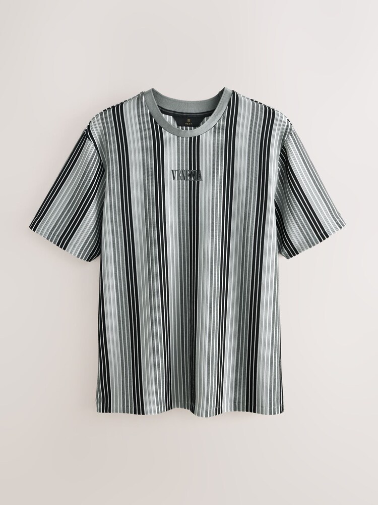 Grey Smart Vertical Stripe T-Shirt - Image 1 of 4 Grey Smart Vertical Stripe T-Shirt - Image 1 of 4