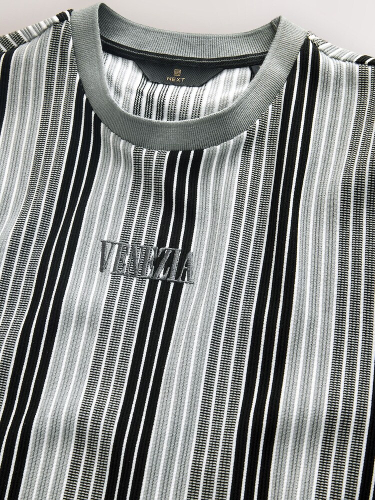Grey Smart Vertical Stripe T-Shirt - Image 2 of 4 Grey Smart Vertical Stripe T-Shirt - Image 2 of 4