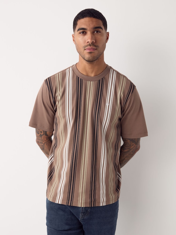 Neutral Brown Vertical Stripe Pique T-Shirt - Image 1 of 7