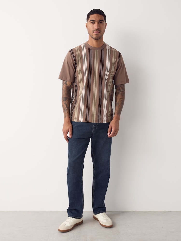 Neutral Brown Vertical Stripe Pique T-Shirt - Image 2 of 7 Neutral Brown Vertical Stripe Pique T-Shirt - Image 2 of 7