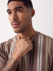 Neutral Brown Vertical Stripe Pique T-Shirt - Image 4 of 7