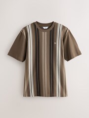 Neutral Brown Vertical Stripe Pique T-Shirt - Image 5 of 7