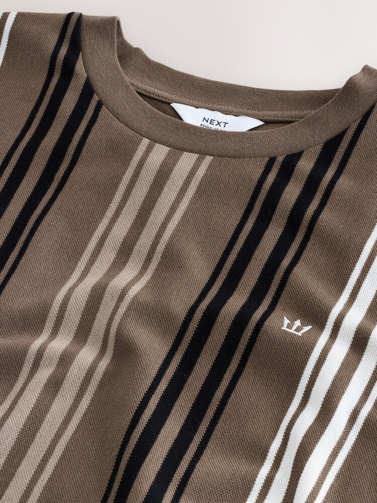 Neutral Brown Vertical Stripe Pique T-Shirt - Image 7 of 7 Neutral Brown Vertical Stripe Pique T-Shirt - Image 7 of 7