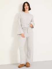 FatFace Grey Marl Knitted Wide Leg Lounge Trousers - Image 1 of 6