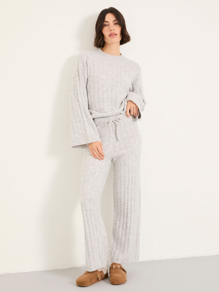 FatFace Grey Marl Knitted Wide Leg Lounge Trousers - Image 1 of 6