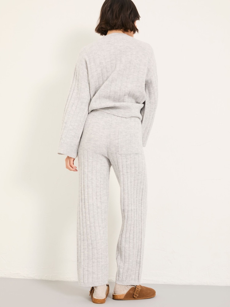 FatFace Grey Marl Knitted Wide Leg Lounge Trousers - Image 2 of 6