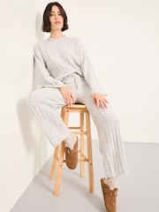 FatFace Grey Marl Knitted Wide Leg Lounge Trousers - Image 5 of 6