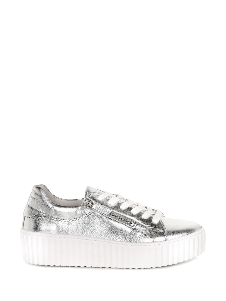 Gabor Silver Dolly Metallic Leather Sport Casual Shoes - Image 1 of 5