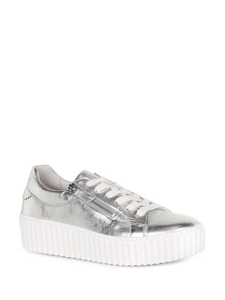 Gabor Silver Dolly Metallic Leather Sport Casual Shoes - Image 2 of 5