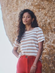 White/Orange Stripe Short Sleeve Crew Neck T-Shirt - Image 2 of 10