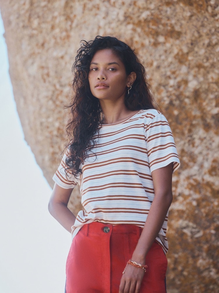 White/Orange Stripe Short Sleeve Crew Neck T-Shirt - Image 2 of 10
