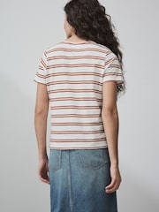 White/Orange Stripe Short Sleeve Crew Neck T-Shirt - Image 4 of 10