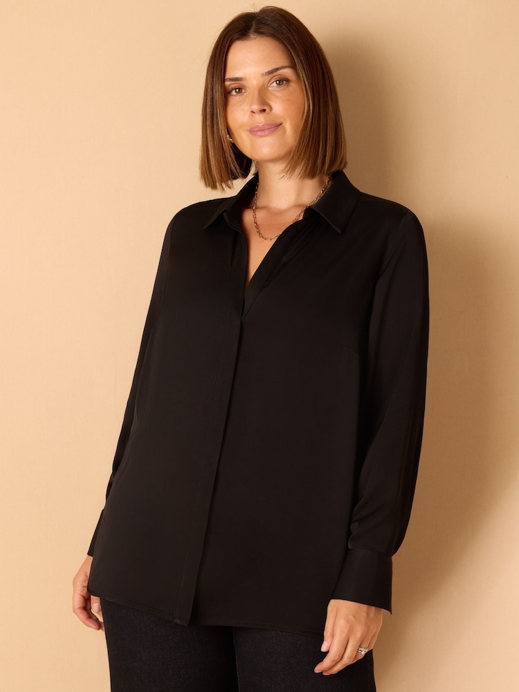 Live Unlimited Black V-Neck Collared Shirt - Image 1 of 3