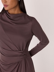Whistles Brown Ruched Detail Midi Dress - Image 4 of 4