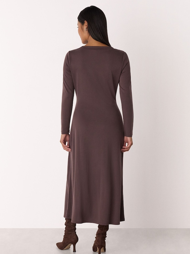 Whistles Brown Petite Ruched Detail Midi Dress - Image 2 of 4