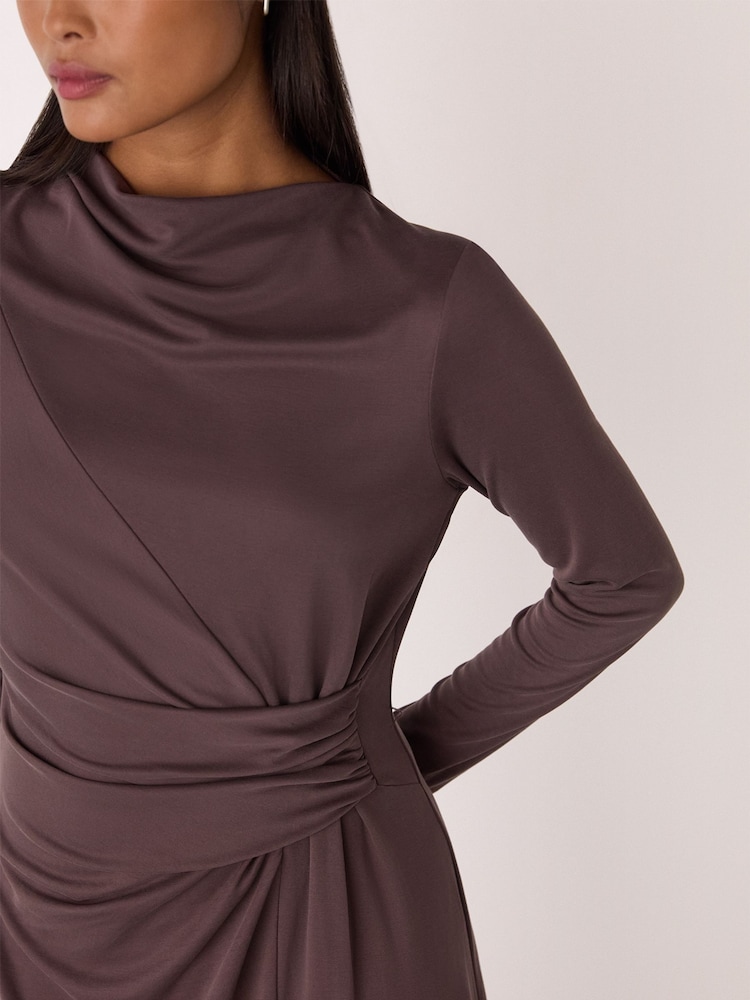 Whistles Brown Petite Ruched Detail Midi Dress - Image 4 of 4
