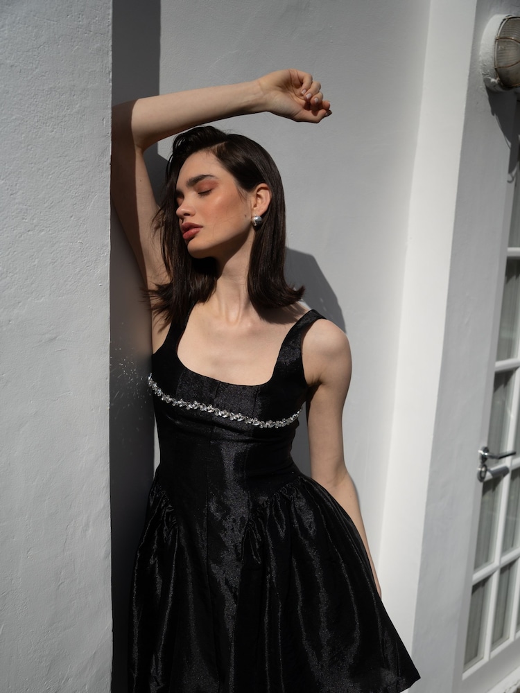 light blue flowy maxi dress Baltic Born Womens Layla Tulle | Floral Fabric has no stretch 070825_SALE Black Pleated V Neck Color:Teal Topaz