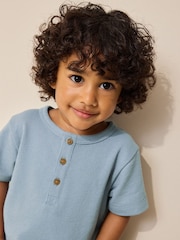 Light Blue Short Sleeve Henley Neck T-Shirt (3mths-7yrs) - Image 3 of 8
