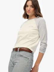 Superdry Grey Essential Logo Long Sleeve Baseball Top - Image 4 of 6