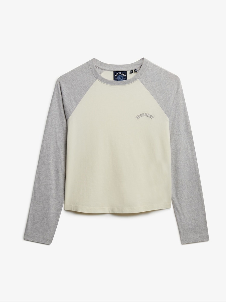 Superdry Grey Essential Logo Long Sleeve Baseball Top - Image 6 of 6 Superdry Grey Essential Logo Long Sleeve Baseball Top - Image 6 of 6