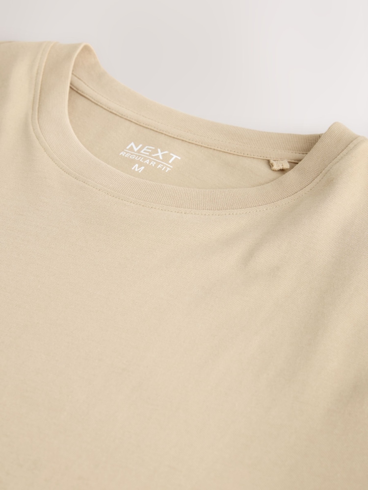 Brown camel Regular Fit Essential Crew Neck Cotton T-Shirt - Image 7 of 7 Brown camel Regular Fit Essential Crew Neck Cotton T-Shirt - Image 7 of 7
