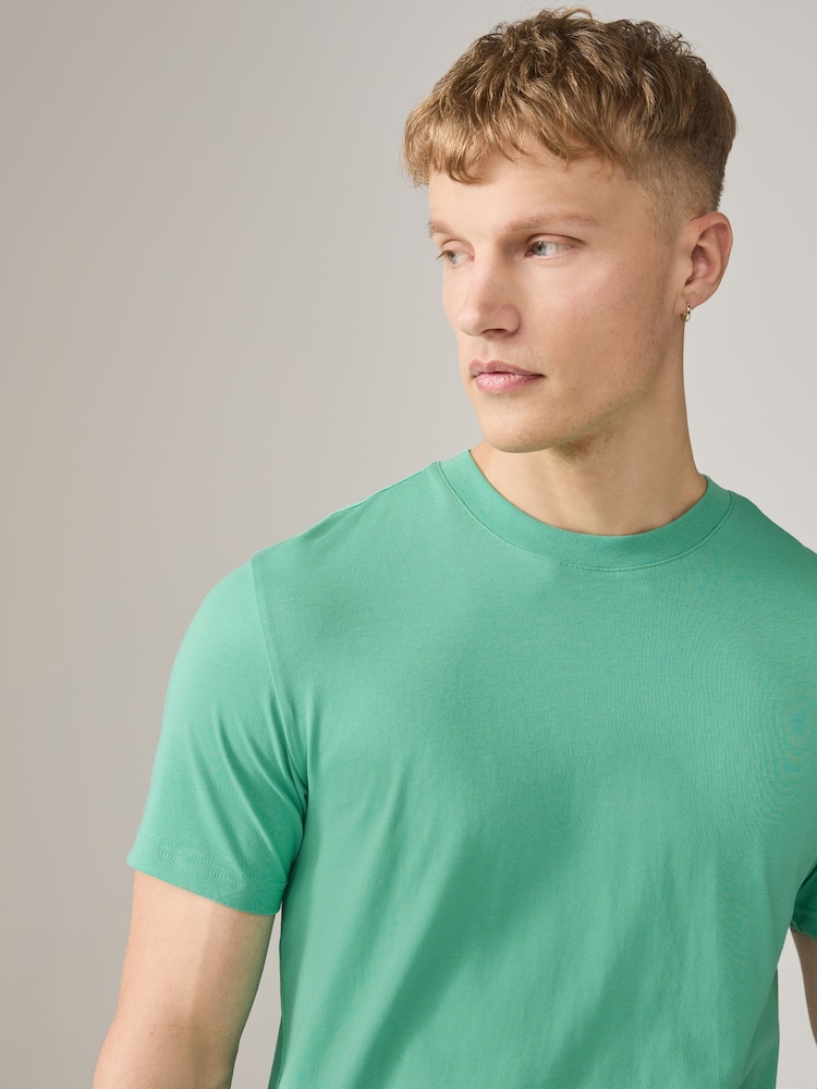 Green Mint Slim Fit Essential Crew Neck Cotton T-Shirt - Image 2 of 7