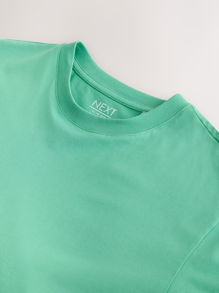 Green Mint Slim Fit Essential Crew Neck Cotton T-Shirt - Image 7 of 7