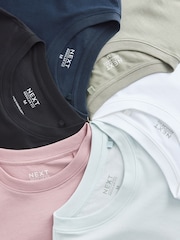 Dusky Pastels Pink/Sage/Aqua/White/Navy/Black Regular Fit Essential Cotton T-Shirts 6 Pack - Image 8 of 9