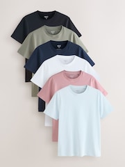 은은한 파스텔톤 핑크/세이지/아쿠아/화이트/네이비/블랙 - 슬림 핏  - 에센셜 코튼 티셔츠 6 팩 - 15의 이미지 1