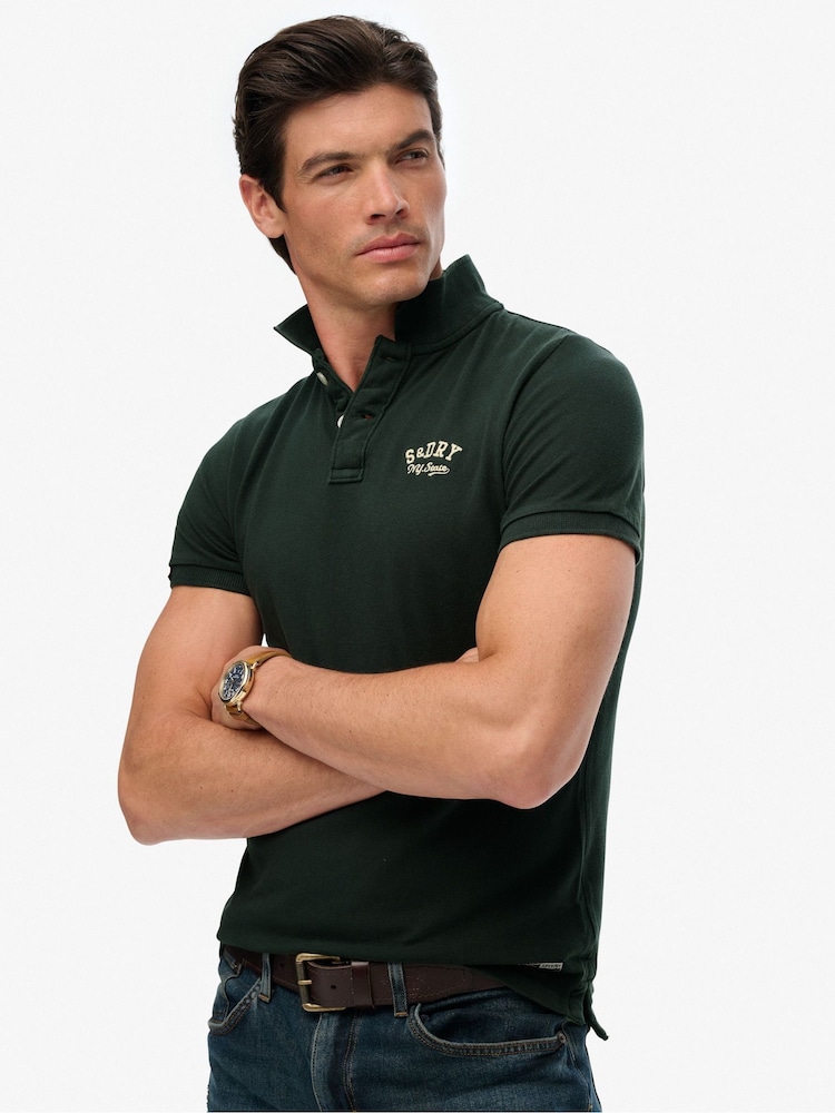 Superdry Green Vintage Athletic Embroidered Polo Shirt - Image 1 of 6