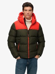 Superdry Brown Colourblock Hooded Puffer Jacket - Image 1 of 7