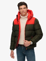 Superdry Brown Colourblock Hooded Puffer Jacket - Image 2 of 7
