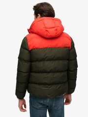 Superdry Brown Colourblock Hooded Puffer Jacket - Image 3 of 7