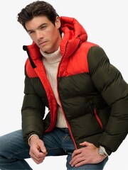 Superdry Brown Colourblock Hooded Puffer Jacket - Image 4 of 7