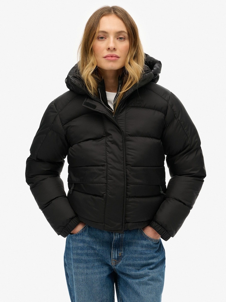Superdry Black Hooded 5 Baffle Puffer Jacket - Image 1 of 7 Superdry Black Hooded 5 Baffle Puffer Jacket - Image 1 of 7