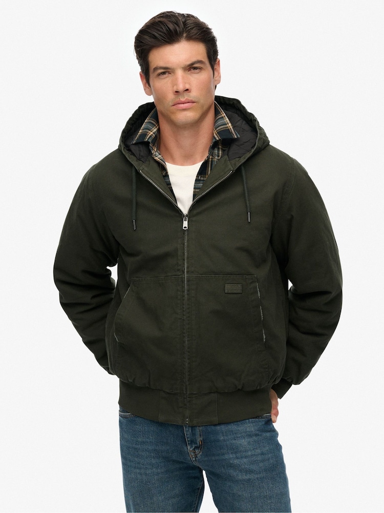 Superdry Green Canvas Surplus Hooded Jacket - Image 1 of 6 Superdry Green Canvas Surplus Hooded Jacket - Image 1 of 6