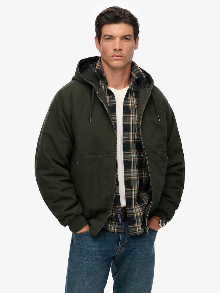 Superdry Green Canvas Surplus Hooded Jacket - Image 2 of 6 Superdry Green Canvas Surplus Hooded Jacket - Image 2 of 6