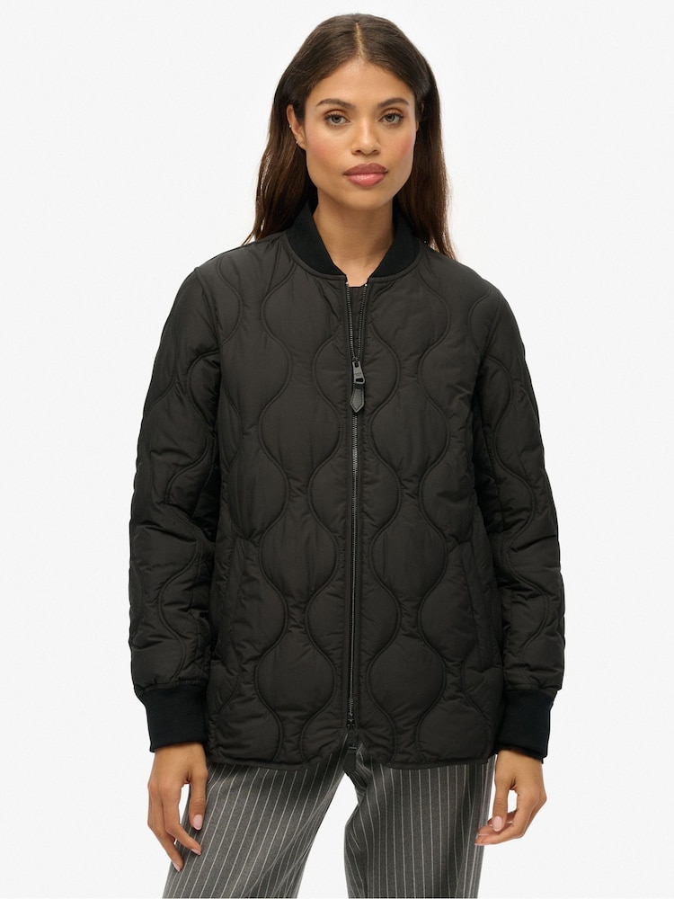 Superdry Black Short Quilted Liner Jacket - Image 1 of 8 Superdry Black Short Quilted Liner Jacket - Image 1 of 8