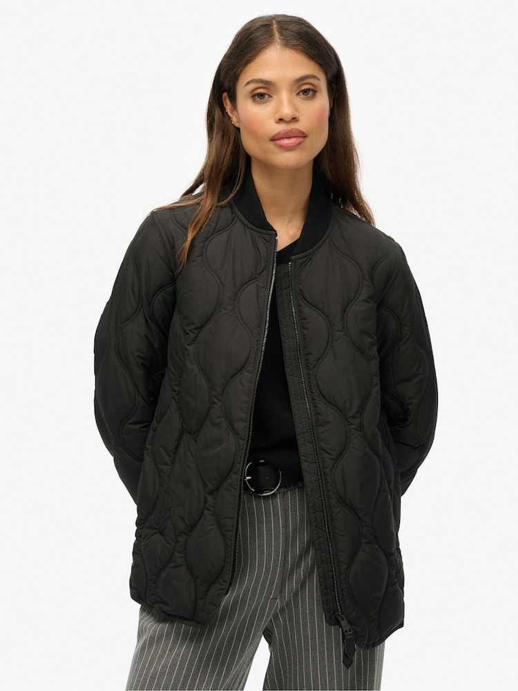 Superdry Black Short Quilted Liner Jacket - Image 2 of 8 Superdry Black Short Quilted Liner Jacket - Image 2 of 8