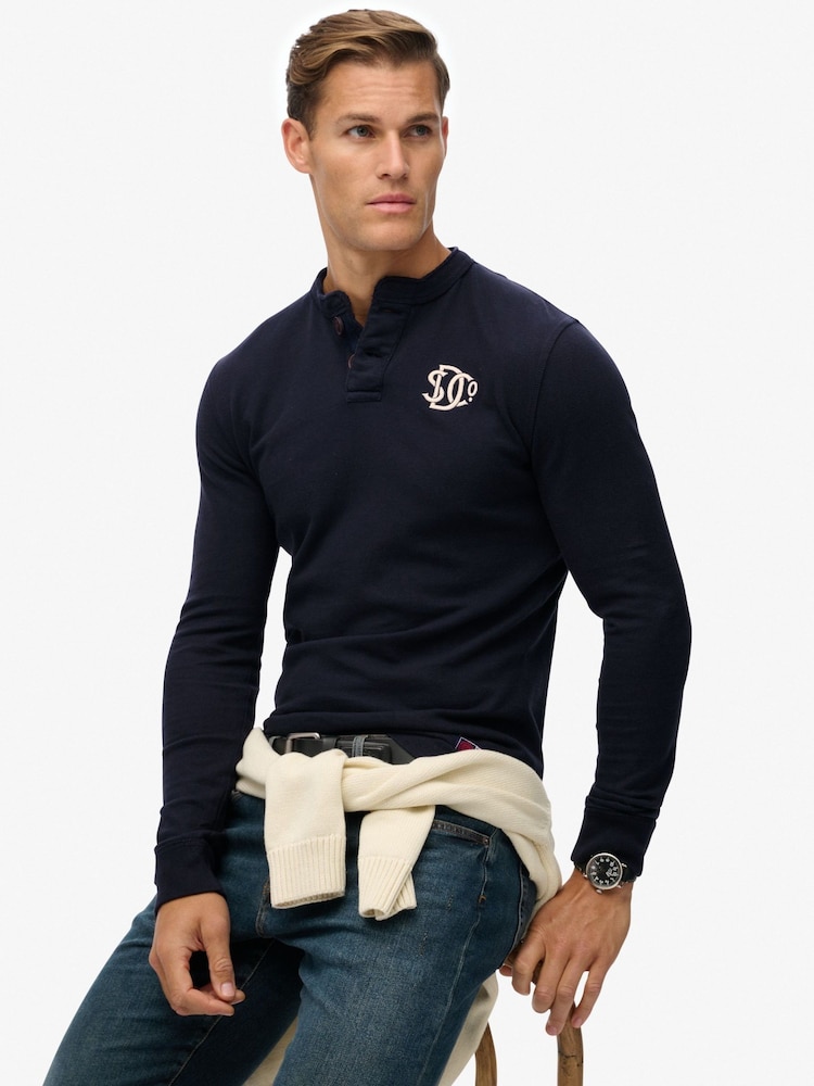 Superdry Blue Vintage Athletic Grandad Top - Image 1 of 5