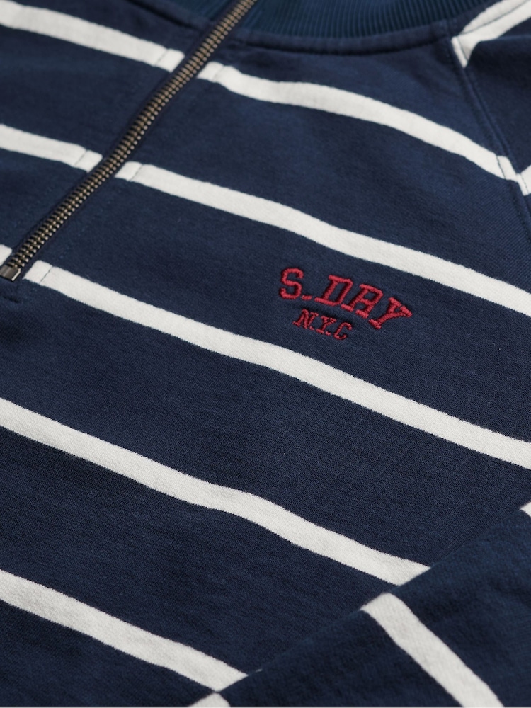 Superdry Blue Athletic Essentials Stripe Half Zip Jumper - Image 7 of 7 Superdry Blue Athletic Essentials Stripe Half Zip Jumper - Image 7 of 7