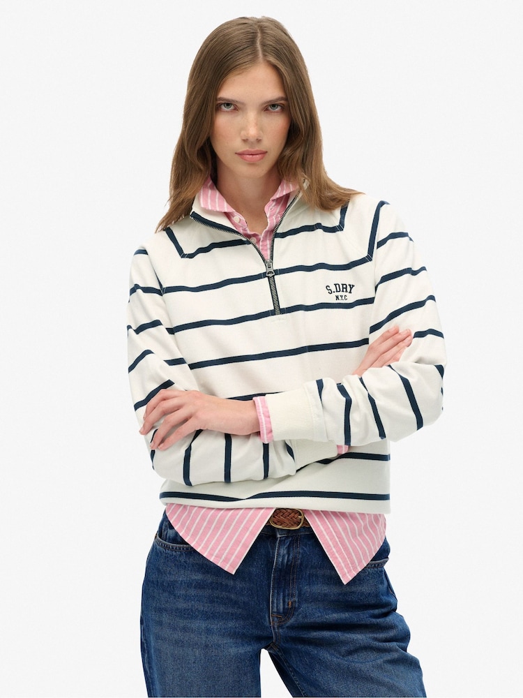 Superdry White Athletic Essentials Stripe Half Zip Jumpers - Image 1 of 7