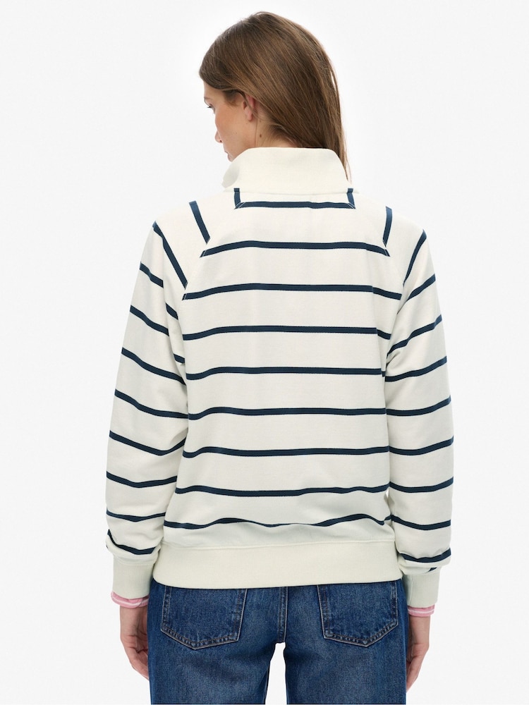 Superdry White Athletic Essentials Stripe Half Zip Jumpers - Image 2 of 7
