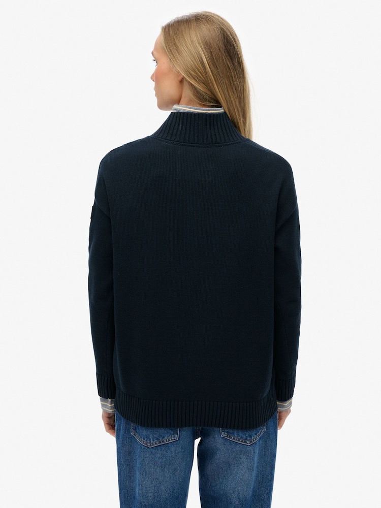 Superdry Blue Slouchy Knitted Half Zip Jumper - Image 2 of 6