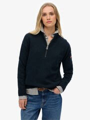 Superdry Blue Slouchy Knitted Half Zip Jumper - Image 3 of 6