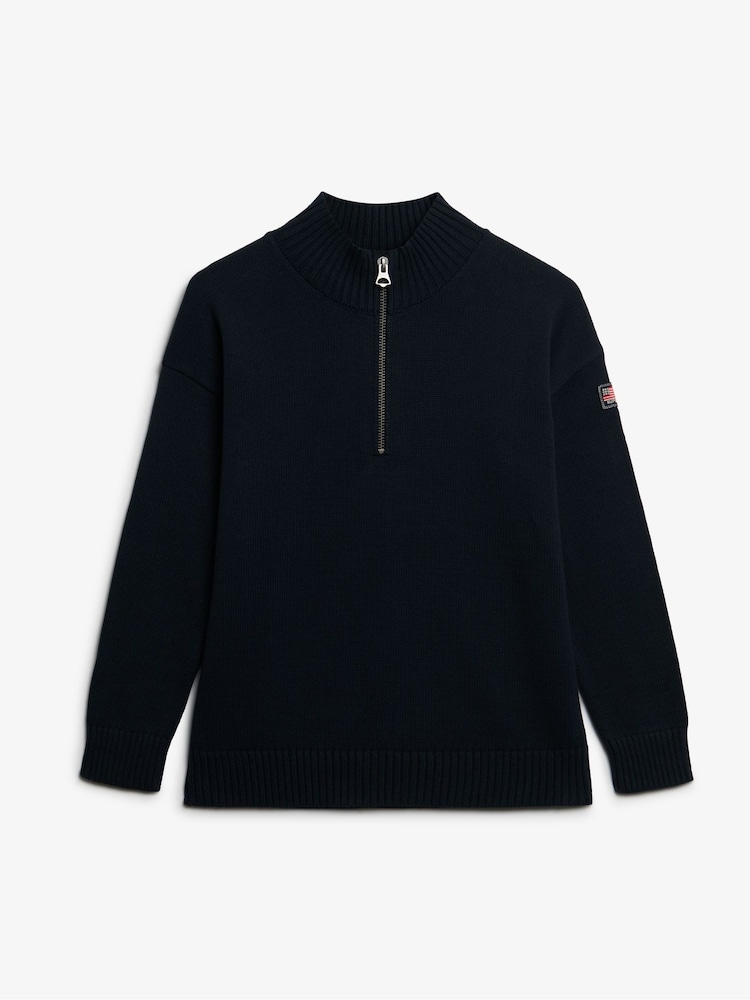 Superdry Blue Slouchy Knitted Half Zip Jumper - Image 6 of 6